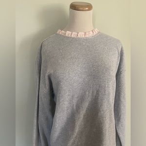 🆕 [Ann Taylor LOFT] Gray Jersey Pullover Top w/Pink Ruffle Collar Sz: XS